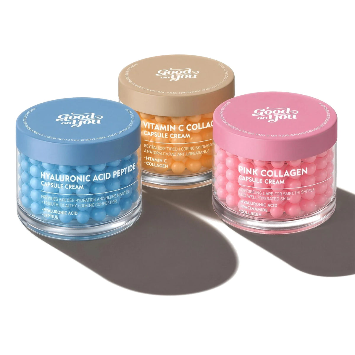 Capsule Cream Trio: Hyaluron, Vitamin C und Pink Collagen, je 140 g