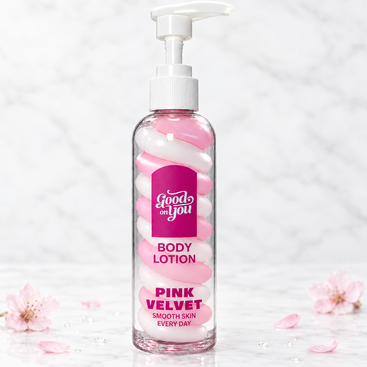 [KI] Good on You Body Lotion Pink Velvet mit Kirschblüten auf Marmor