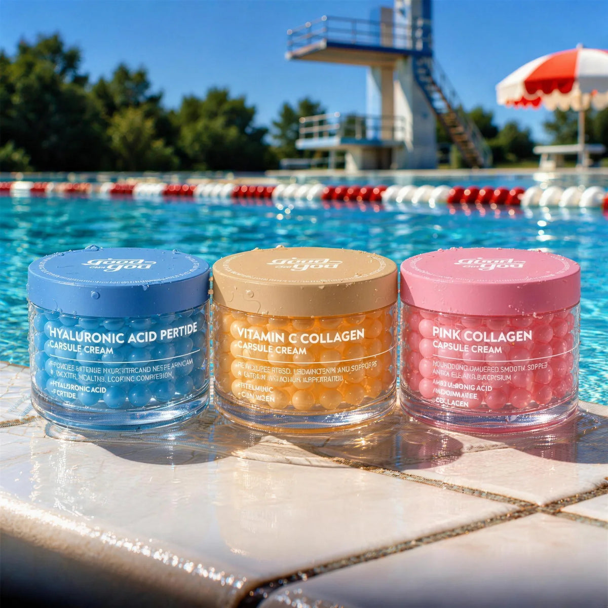 [KI] Capsule Cream Trio am Beckenrand im Freibad